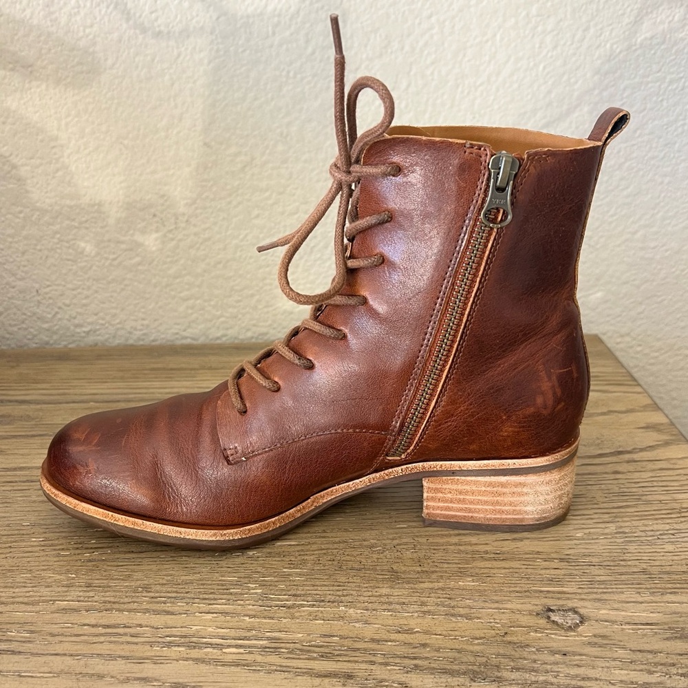 Kork Ease Calista brown leather lace up ankle booties side zip sz 8 boho western - Picture 3 of 12